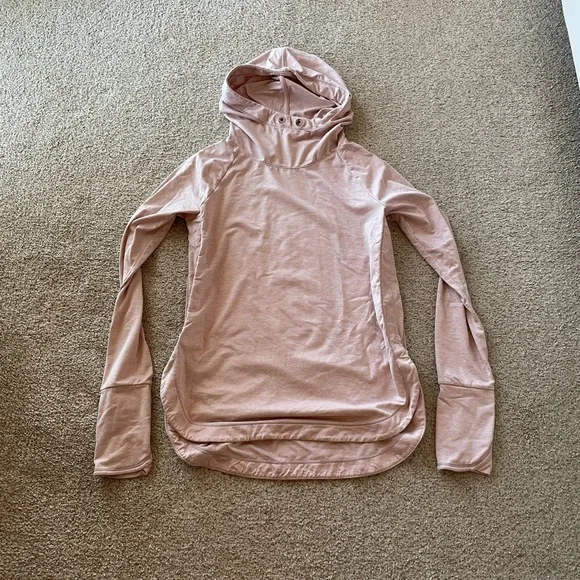 Athleta uptempo lightweight hooded pullover blush pink split sides thumbholes XS - Picture 2 of 6